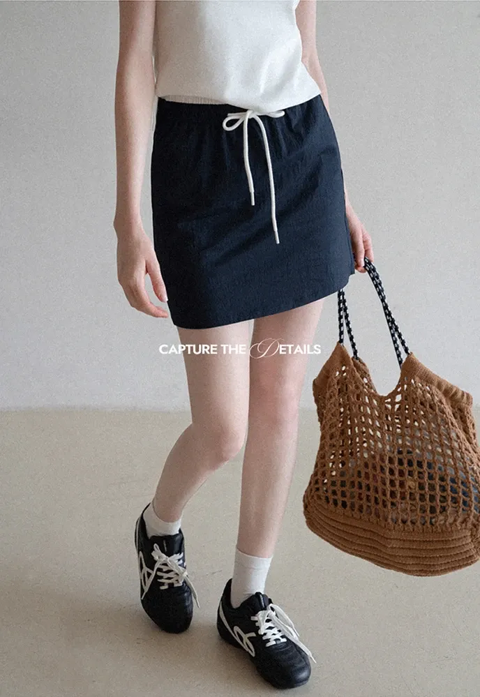 Women’s Drawstring Waist Cotton Mini Skirt