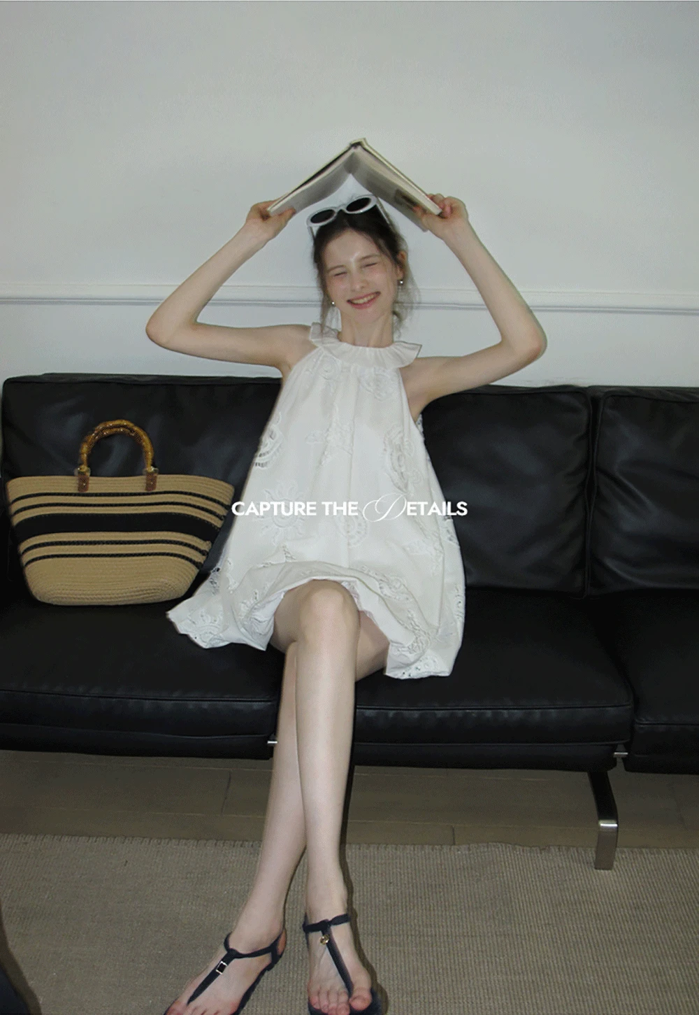 Women’s Sleeveless Eyelet Mini Dress with Ruffle Neck