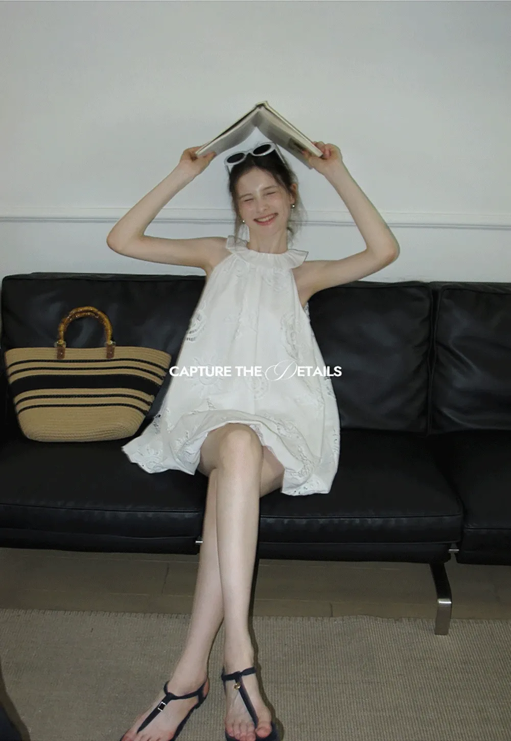 Women’s Sleeveless Eyelet Mini Dress with Ruffle Neck