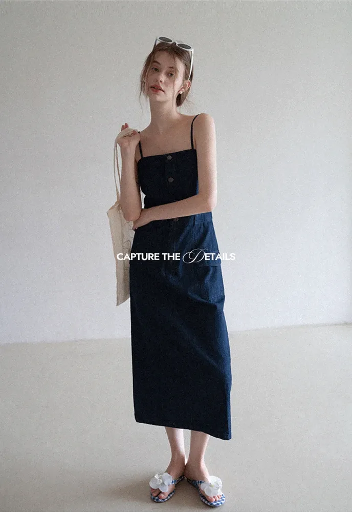 Button-Front Cargo Pocket Denim Dress