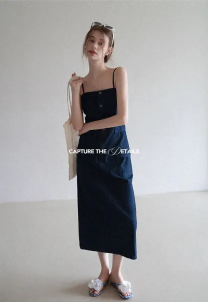 Button-Front Cargo Pocket Denim Dress