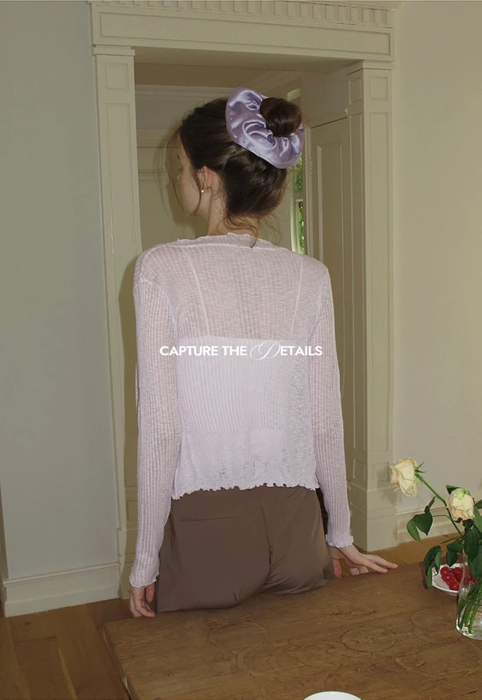 Women Ruffle Ribbed Knit Button Cardigan