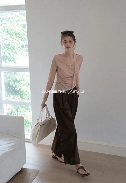 Women's High Waist Pleated Wide Leg Trousers