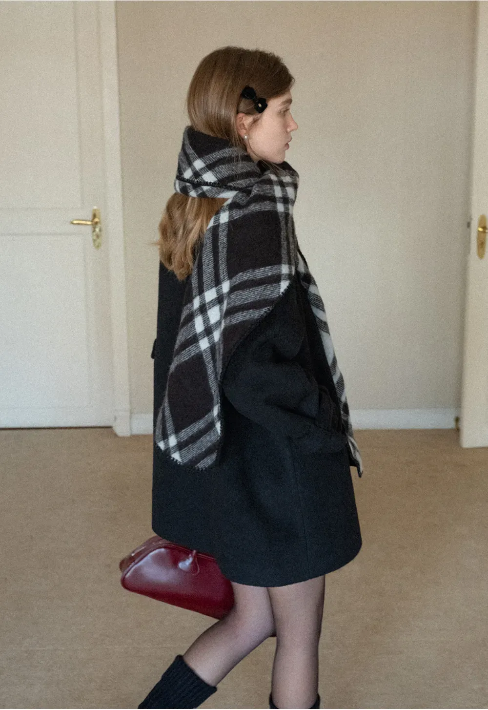 Elegant Double-Breasted Trench Style Wool Coat