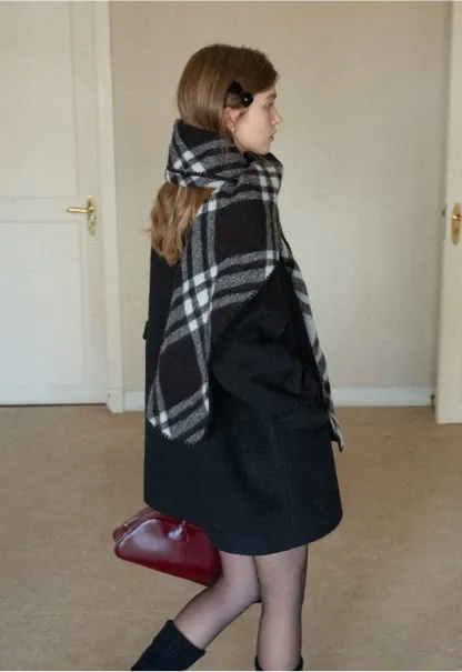 Elegant Double-Breasted Trench Style Wool Coat