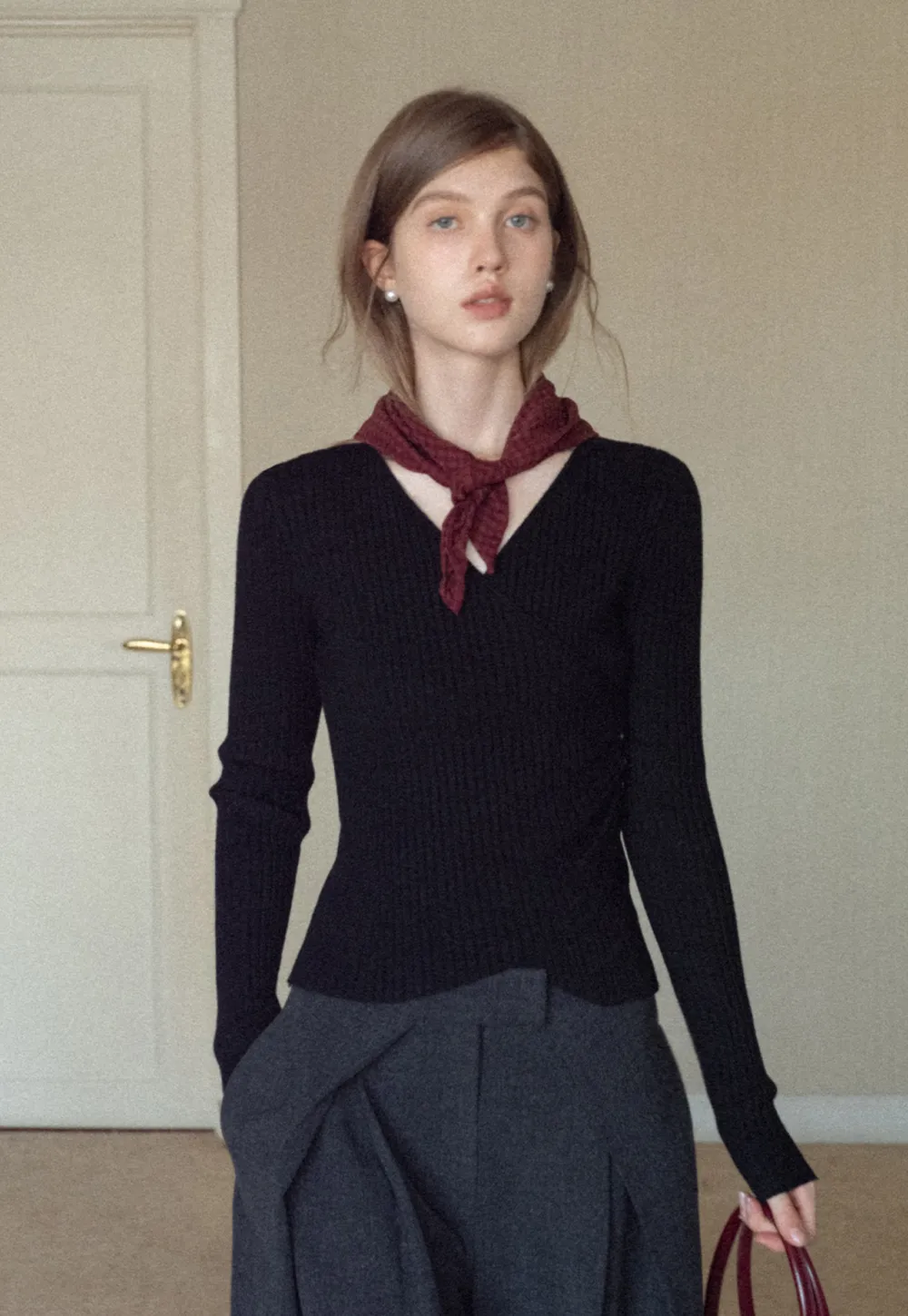 Ribbed Wrap Knit Top