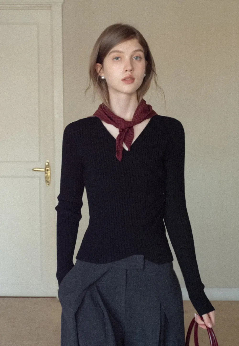 Ribbed Wrap Knit Top