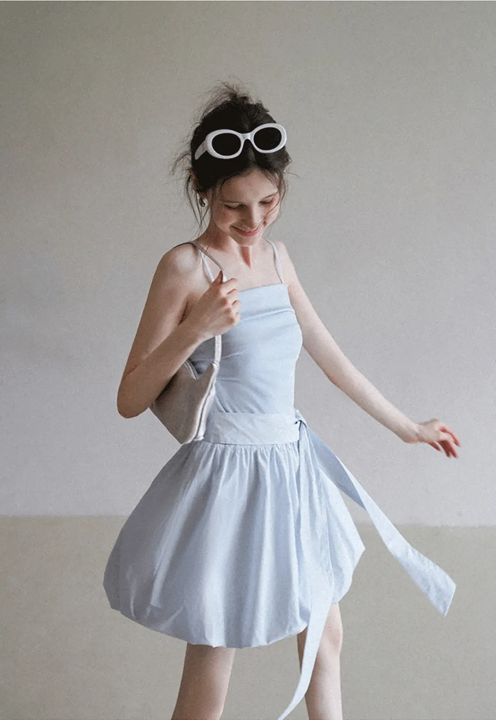 Blue Tie Waist Cami Mini Dress