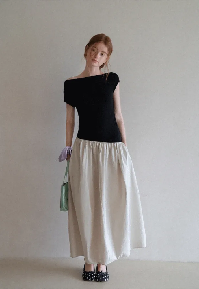 Women’s Colorblock Boat Neck A-Line Midi Dress