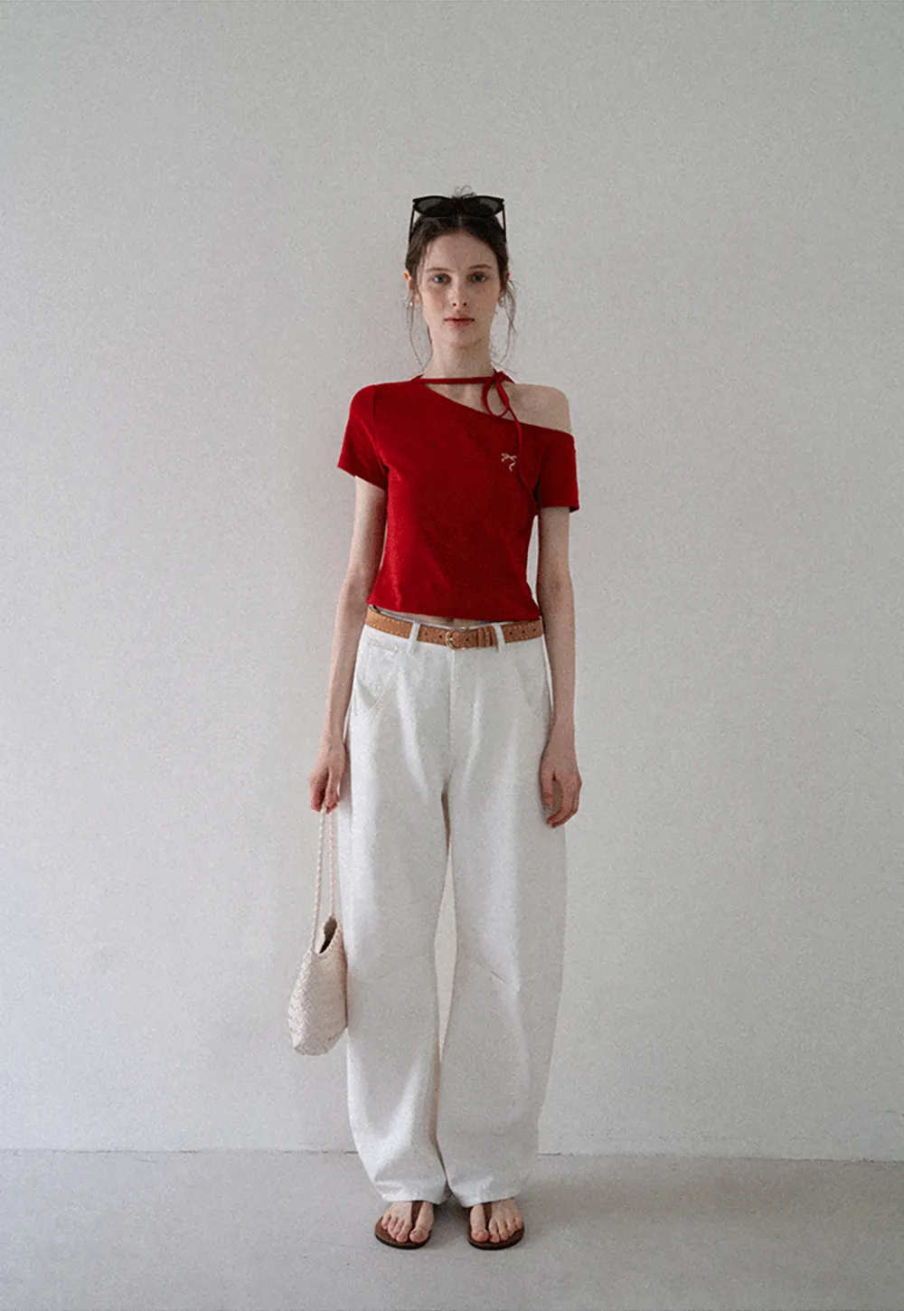 Asymmetric Tie Neck T-Shirt