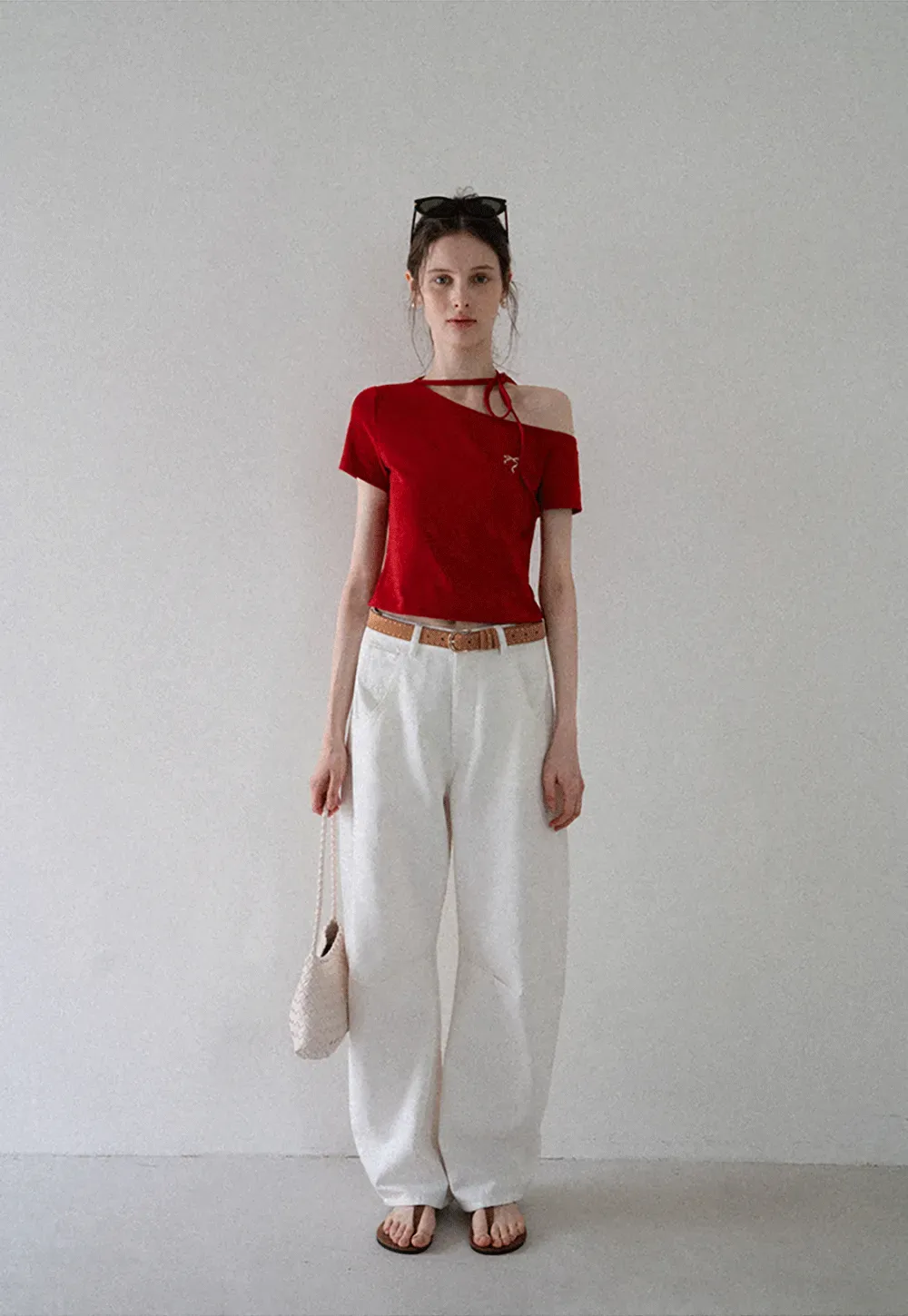 Asymmetric Tie Neck T-Shirt