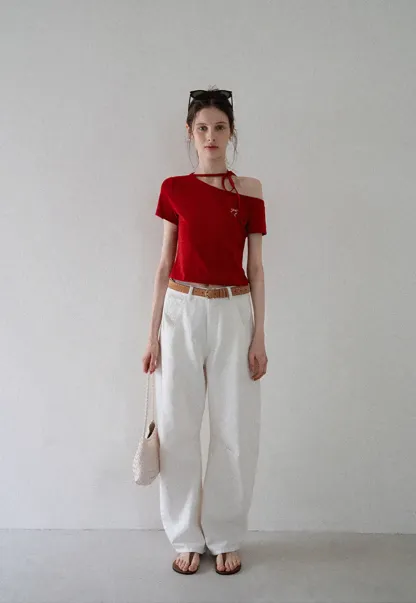 Asymmetric Tie Neck T-Shirt