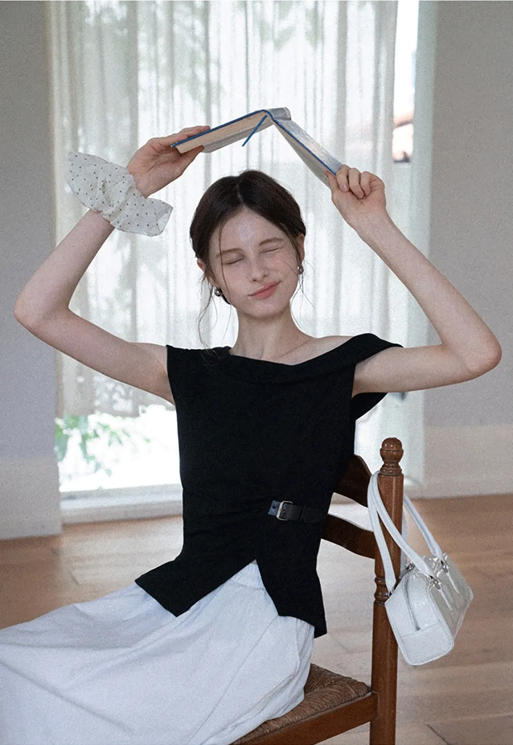 Belted Asymmetric Off-Shoulder Top