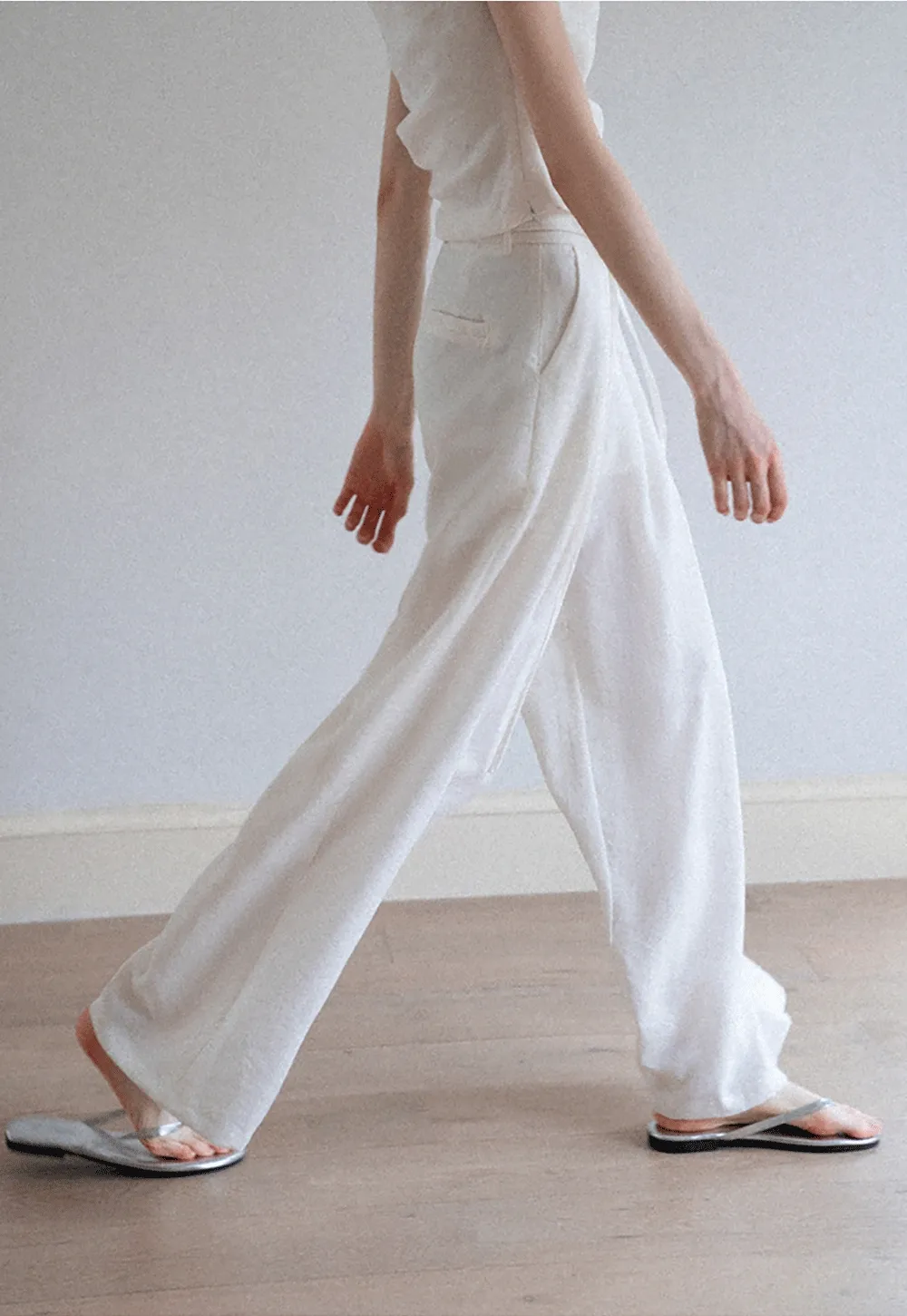 Off-Shoulder Fold-over Top + Pleated Tie-Waist Trousers