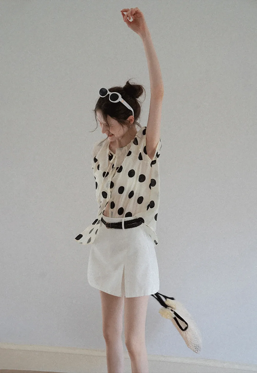 Ruffle-Neck Polka Blouse