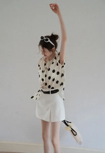 Ruffle-Neck Polka Blouse