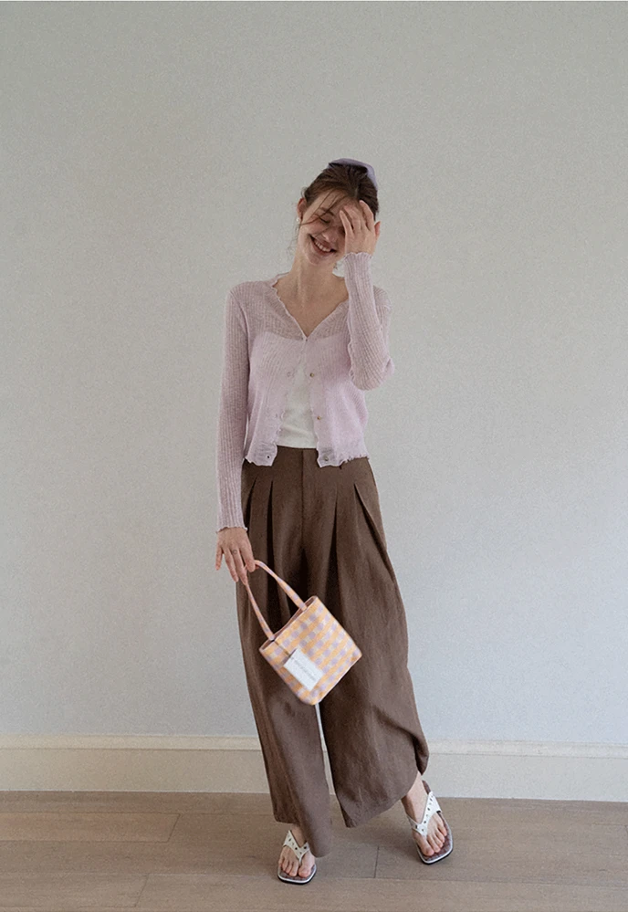 Women Ruffle Ribbed Knit Button Cardigan