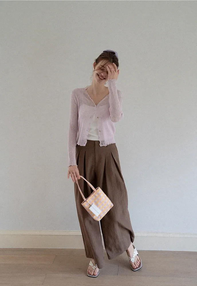 Women Ruffle Ribbed Knit Button Cardigan