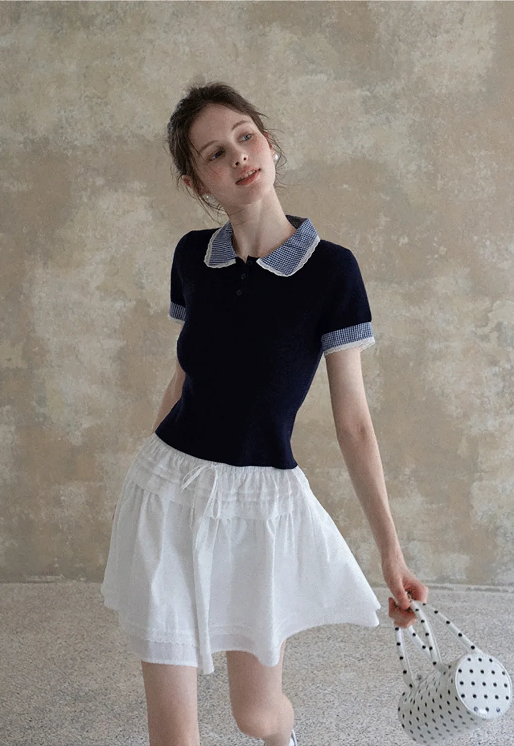 Women Drawstring Waist Layered Lace Trim Mini Skirt