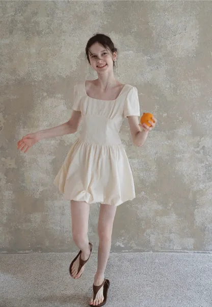 Women's Puff Sleeve Square Neck Mini Dress