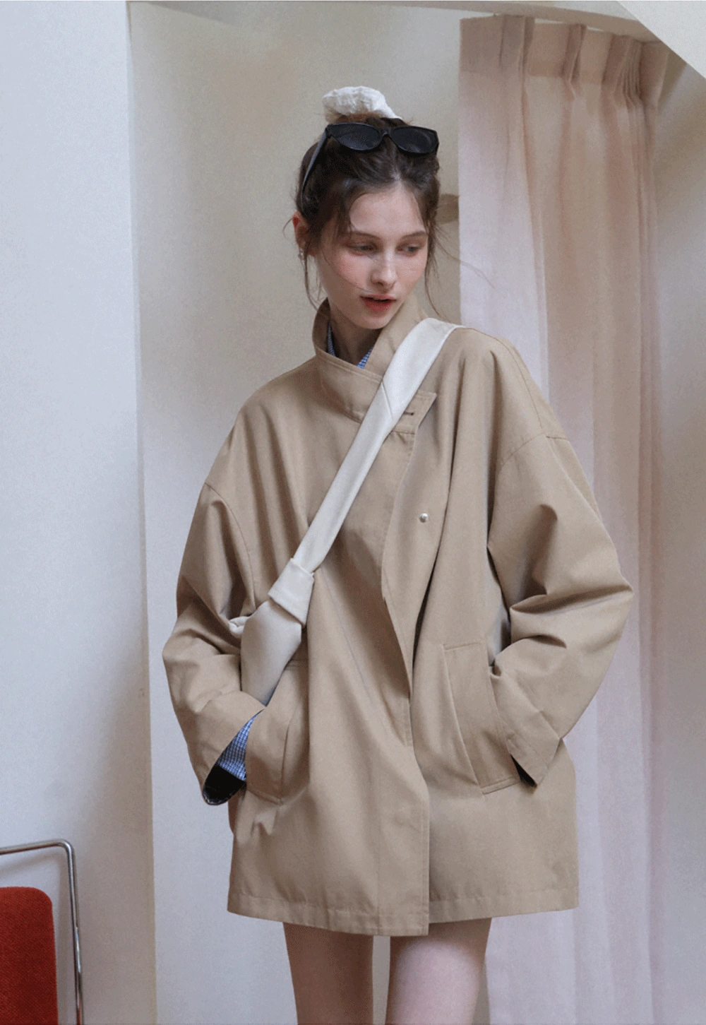 Women's Stand Collar Short Trench Coat
