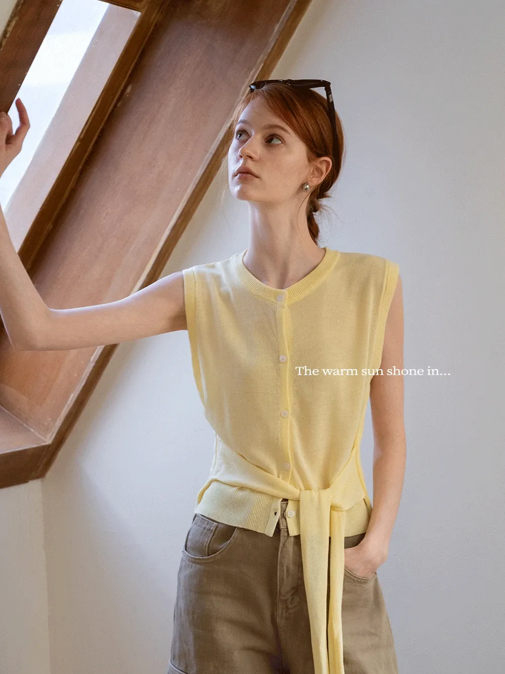 Women's Sleeveless Knit Top with Waist Tie