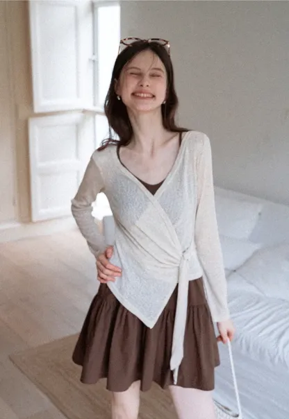 Wrap Tie Top & Tiered Cami Dress Set