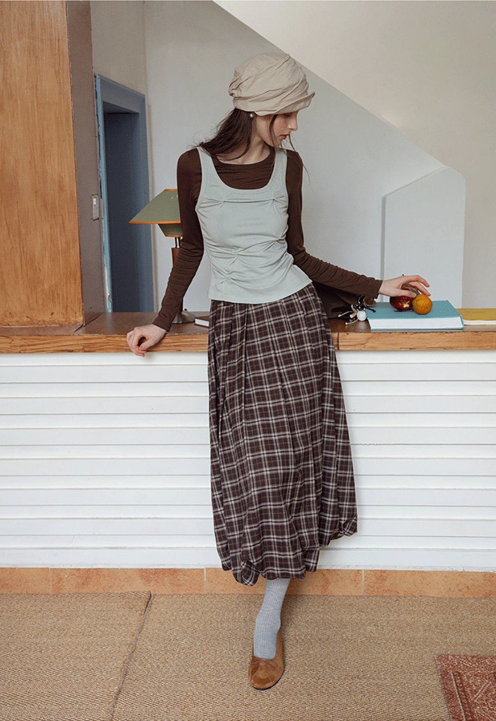 Women's Cami-Overlay Ruched Long Sleeve Top