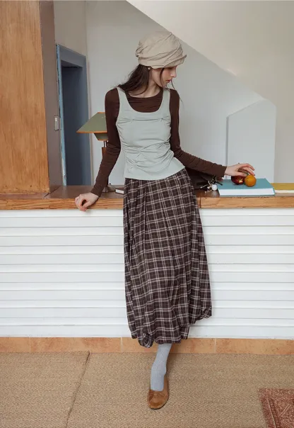 Women's Cami-Overlay Ruched Long Sleeve Top