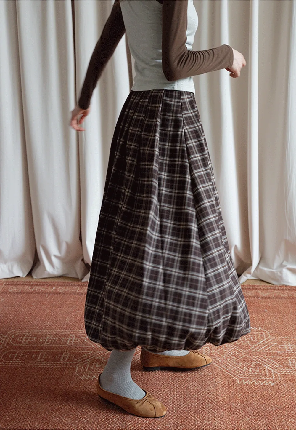 Women's Bubble-Hem Plaid Maxi Skirt