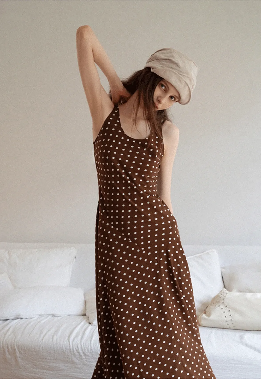 Sleeveless Polka Dot Midi Dress