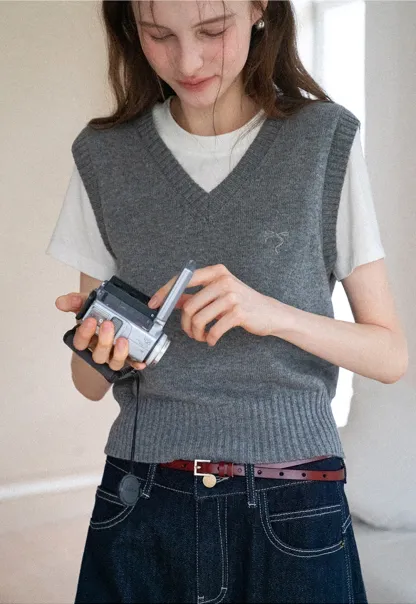 V-Neck Knit Sweater Vest
