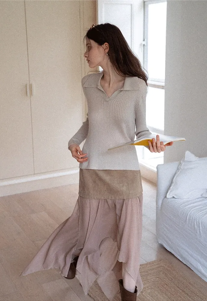 Patchwork Handkerchief-Hem Tie-Waist Skirt