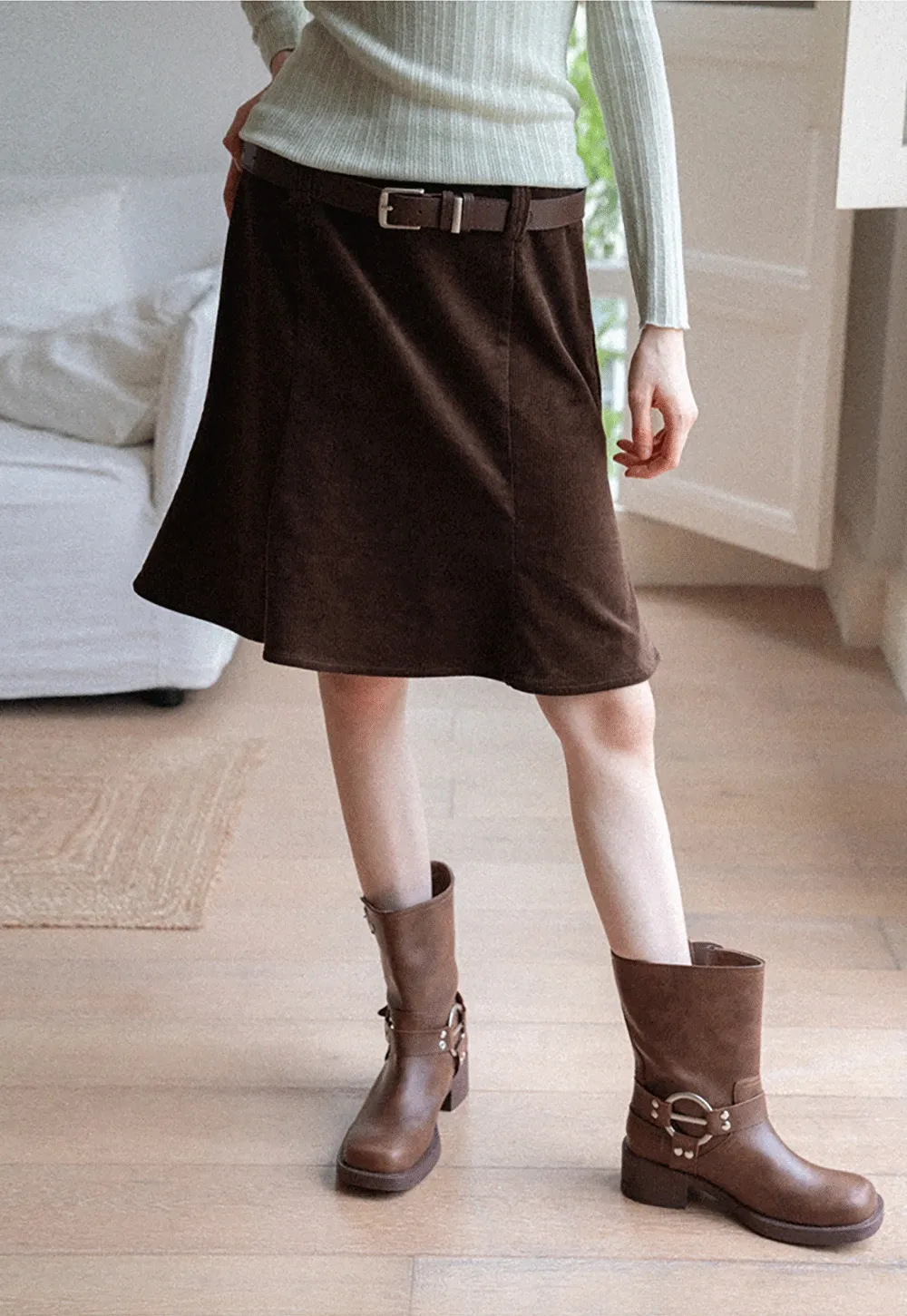 A-Line Mini Skirt for Women High Waist Faux Suede Casual Skirt