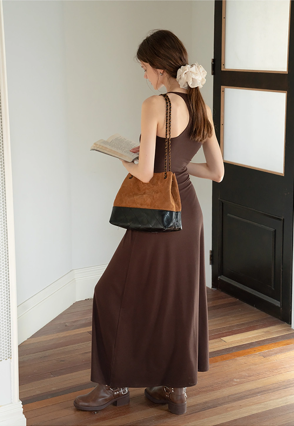 Casual Long Sleeve Top with Flowy Maxi Skirt