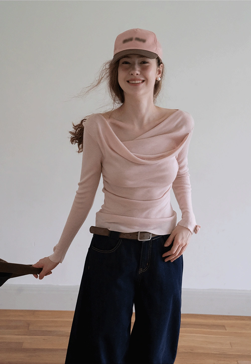 Womens Draped Cowl Neck Slim Fit Tops