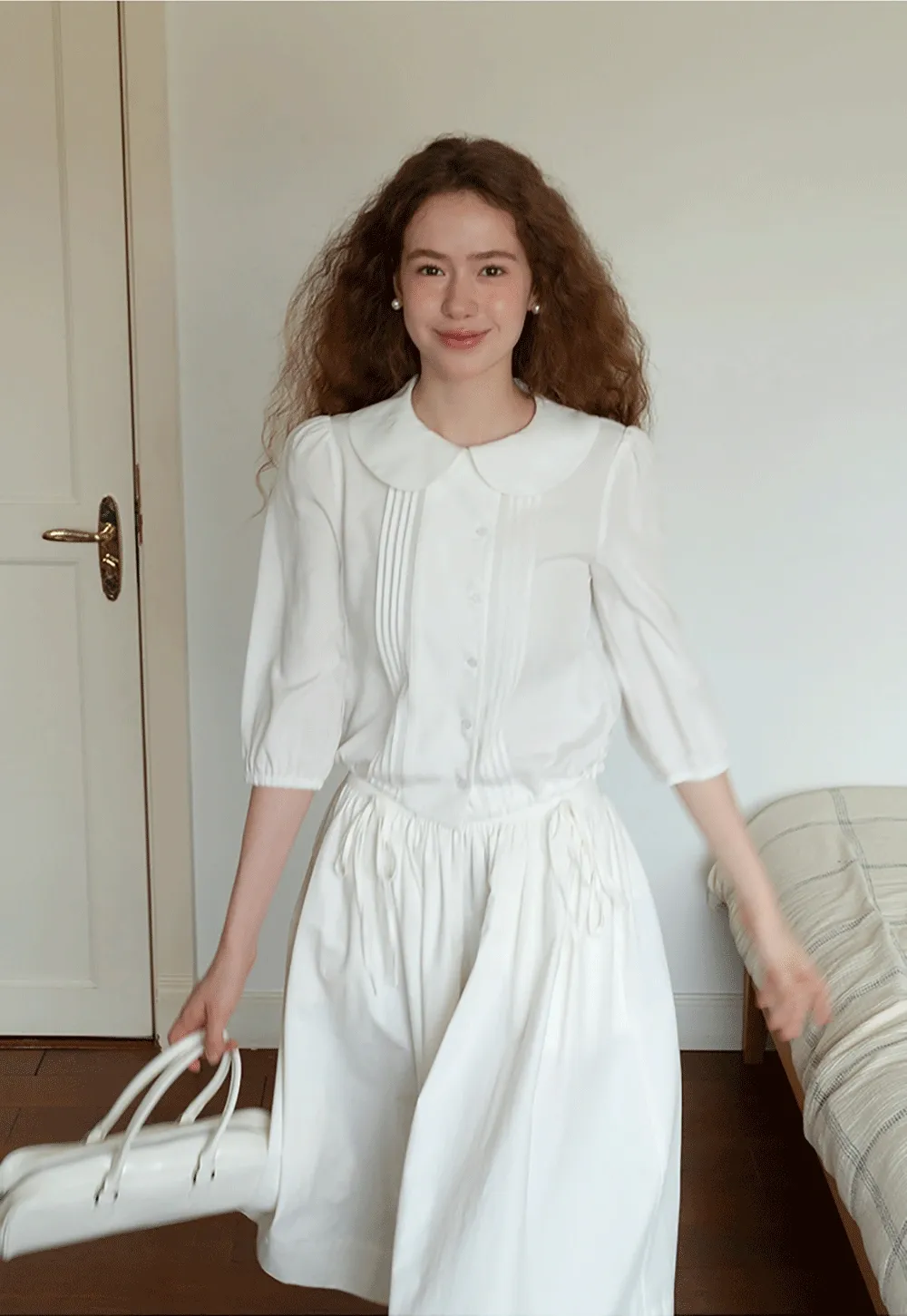 High Waist A Line White Skirt