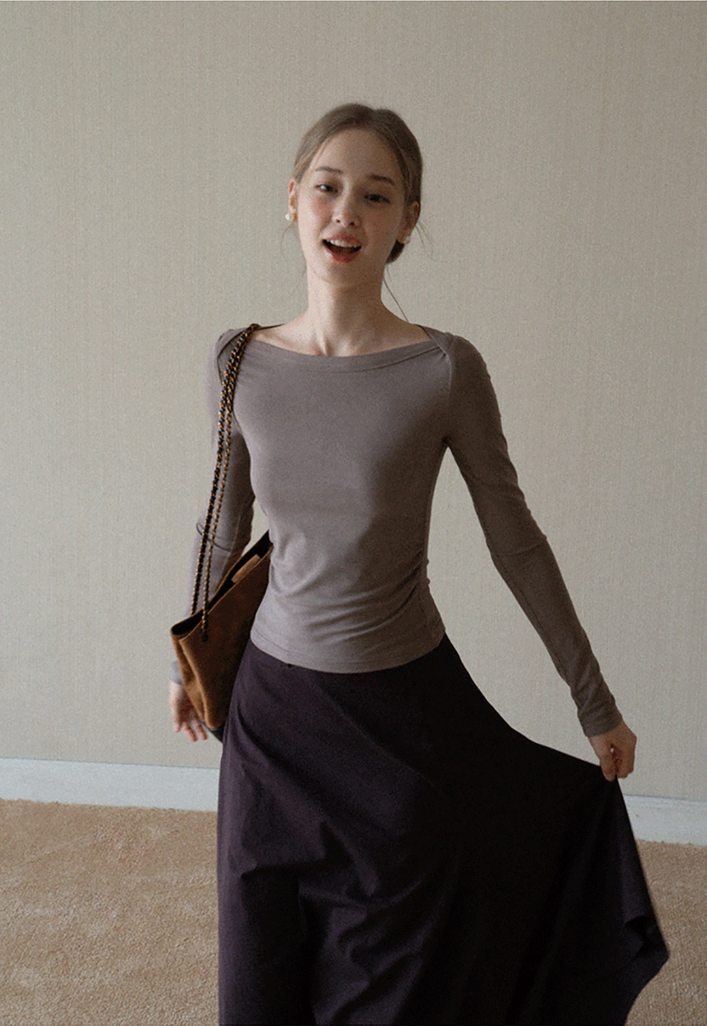 Womens High Waist Asymmetrical Midi Skirt