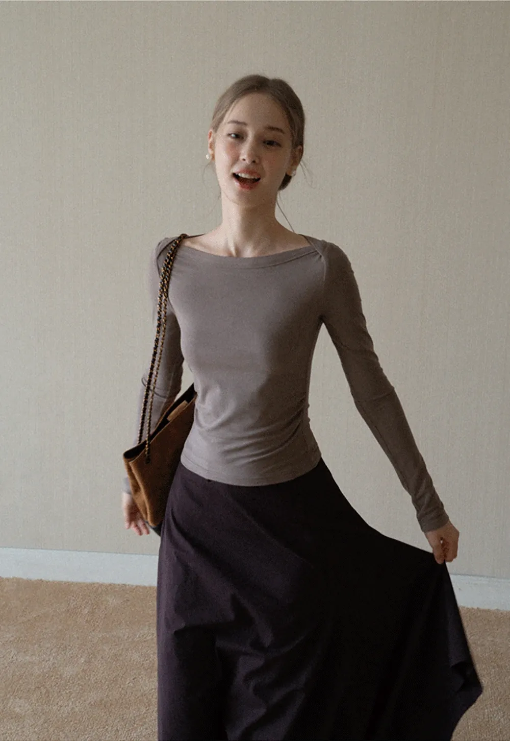 Womens High Waist Asymmetrical Midi Skirt