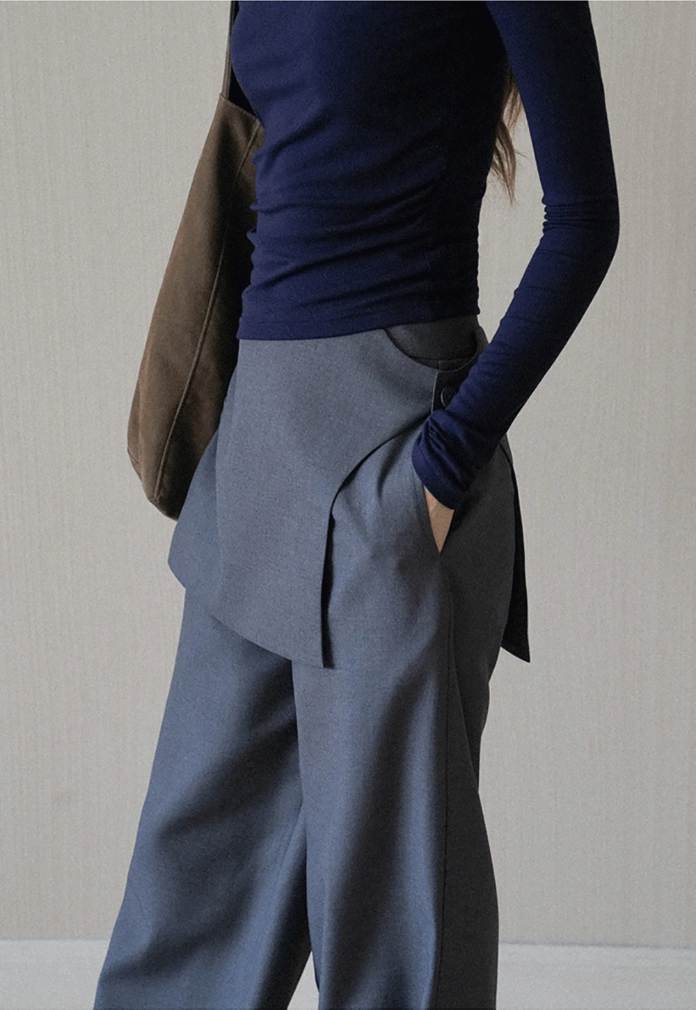 Womens Wide Leg Pants with Skirt Overlay