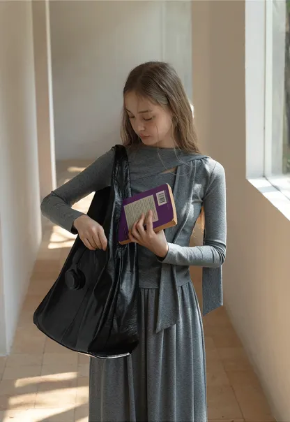 Relaxed Grey 2 Piece Outfit Long Sleeve Tee and Skirt