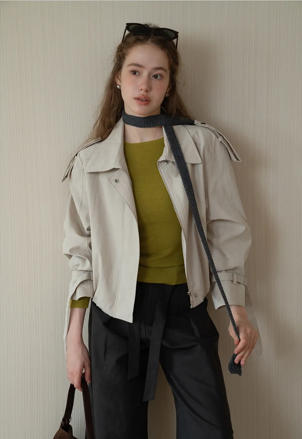 Womens Long Sleeve Knit Shirt with Tie Detail