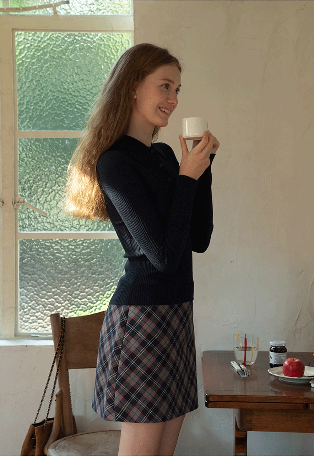 Ribbed Knit Collared Pullover Top