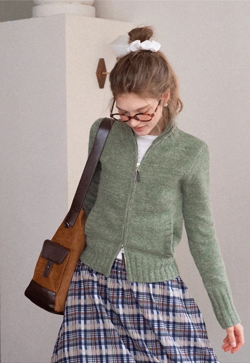 Women’s High Neck Zip Up Knit Cardigan