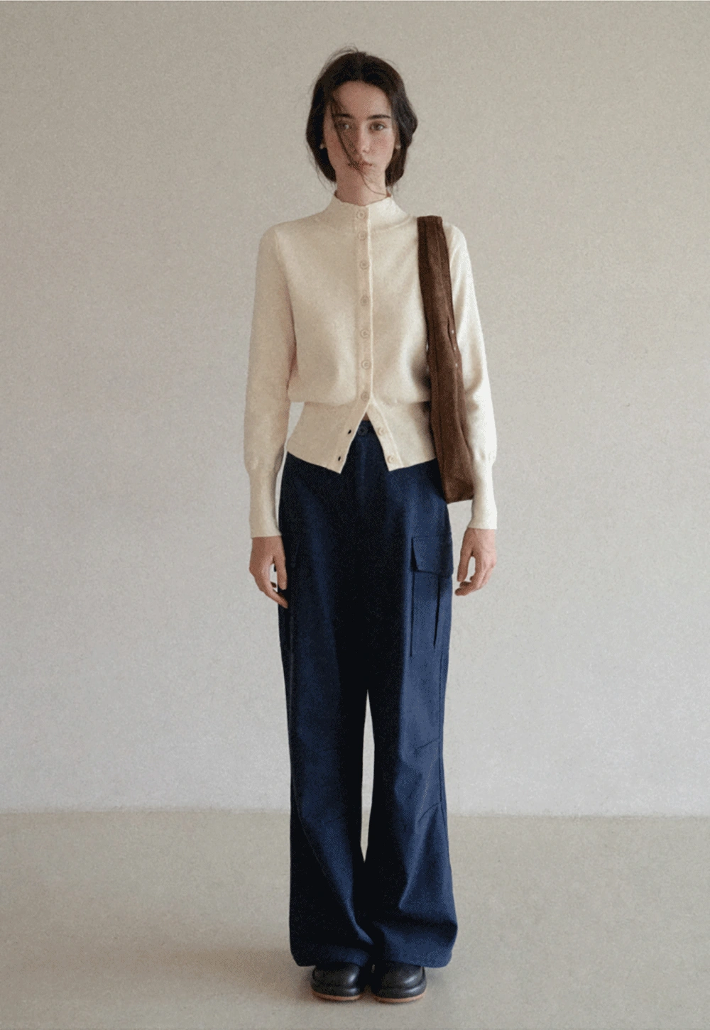 Mock Neck Button Up Knit Cardigan