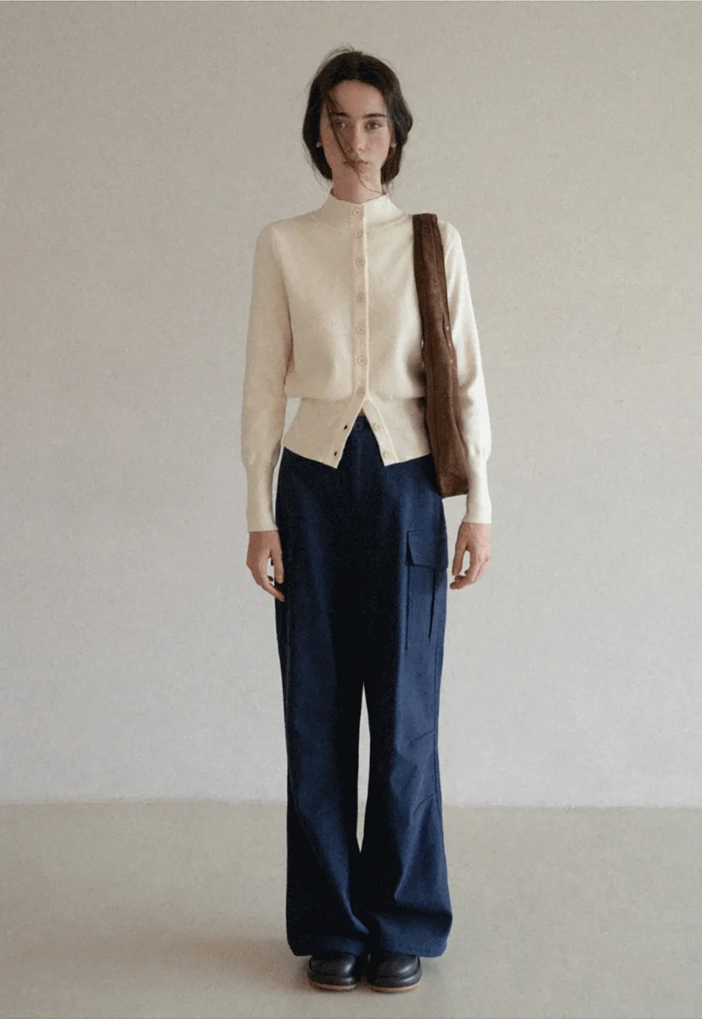 Mock Neck Button Up Knit Cardigan