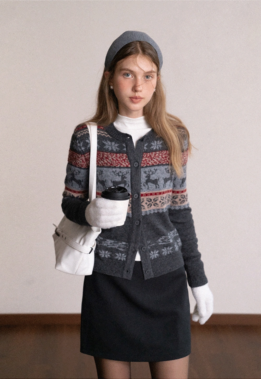 Reindeer Snowflake Pattern Knit Cardigan