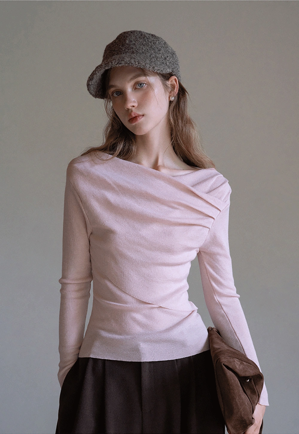 Womens Asymmetrical Draped Knit Top