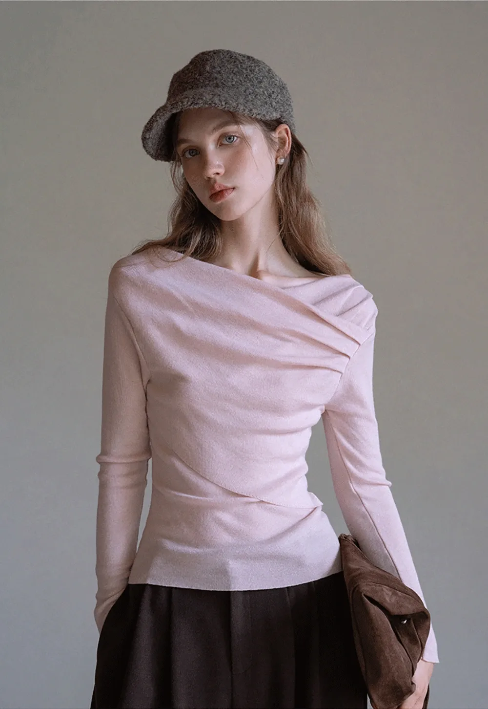 Womens Asymmetrical Draped Knit Top