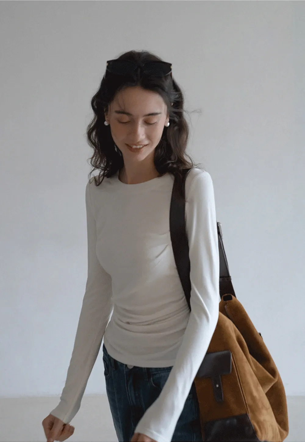 Womens Slim Fit White Long Sleeve Top